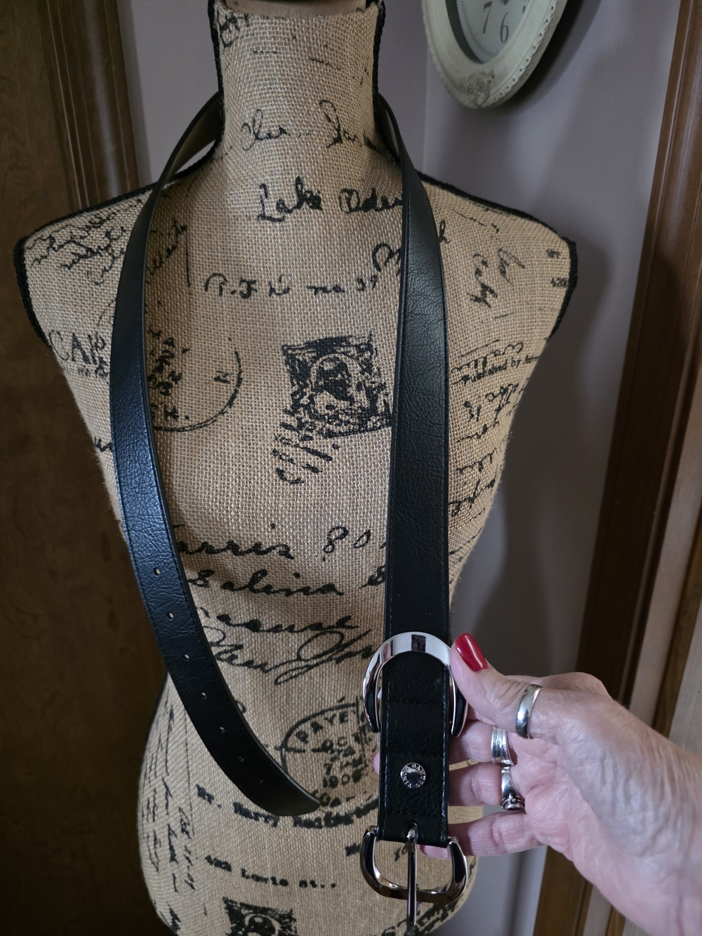 Vince Camuto Black Leather Belt with Silver-Tone Hardware